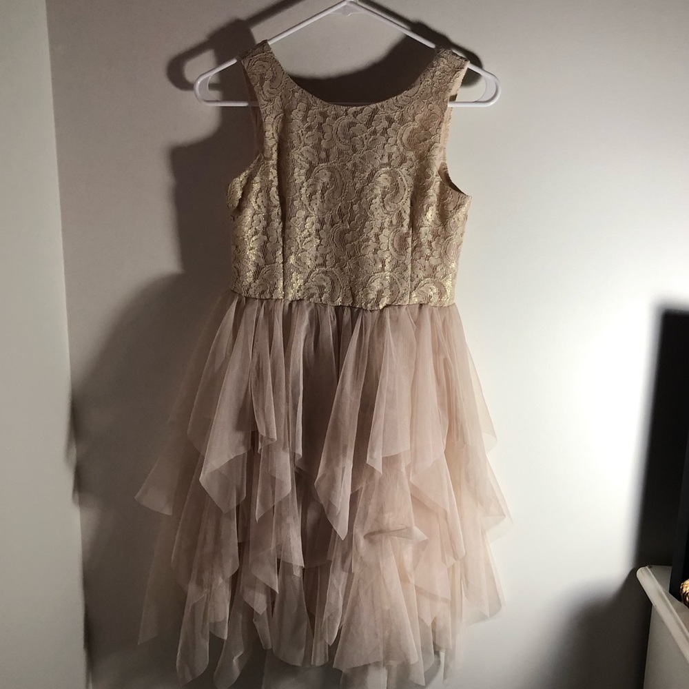 Nude dress with gold lace